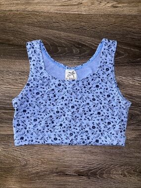 Vintage 90s LA Workout Blue Ditsy Floral Sports Bra / Bralette M